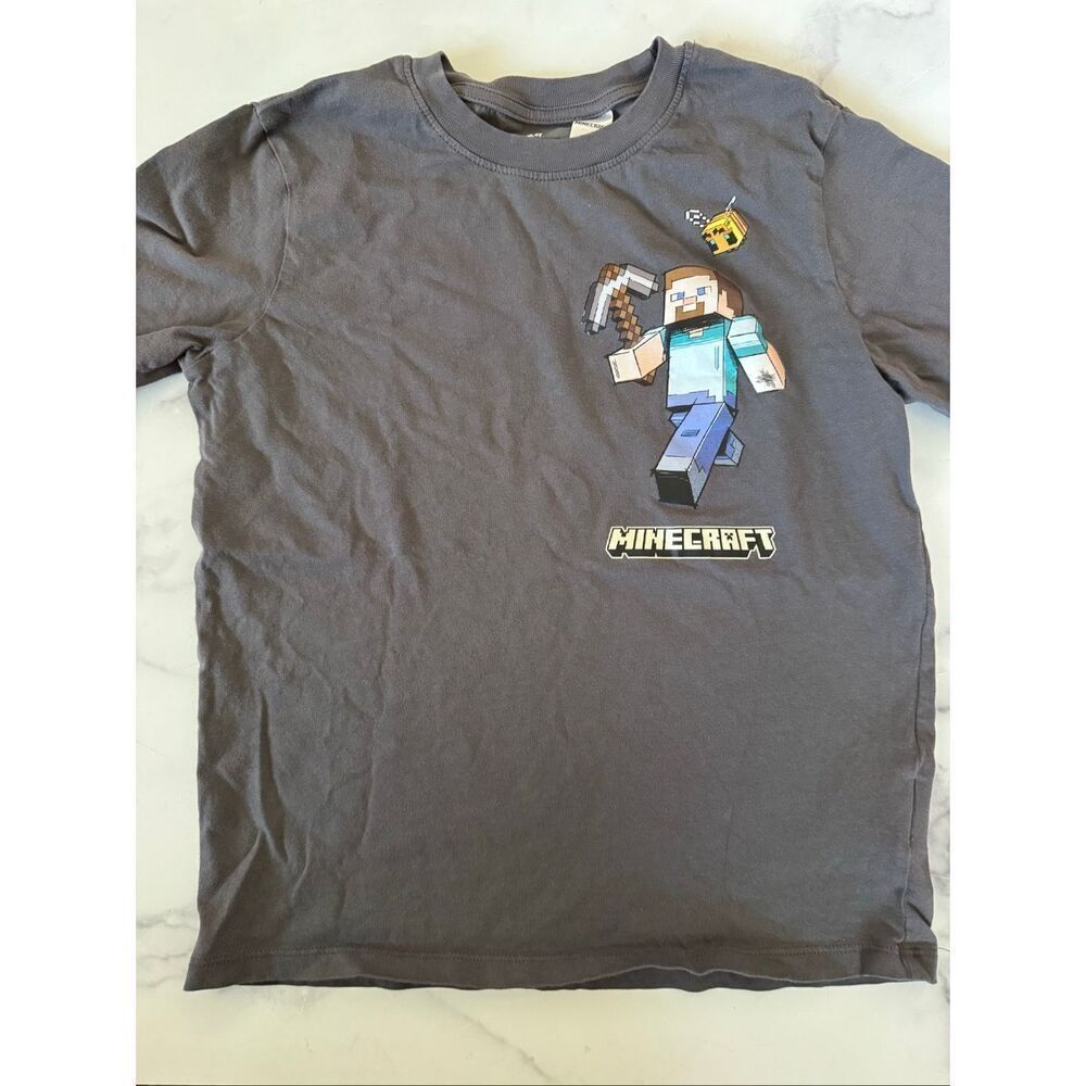 Minecraft 8-10 year boys charcoal grey t-shirt cotton Nintendo game x-box Steve